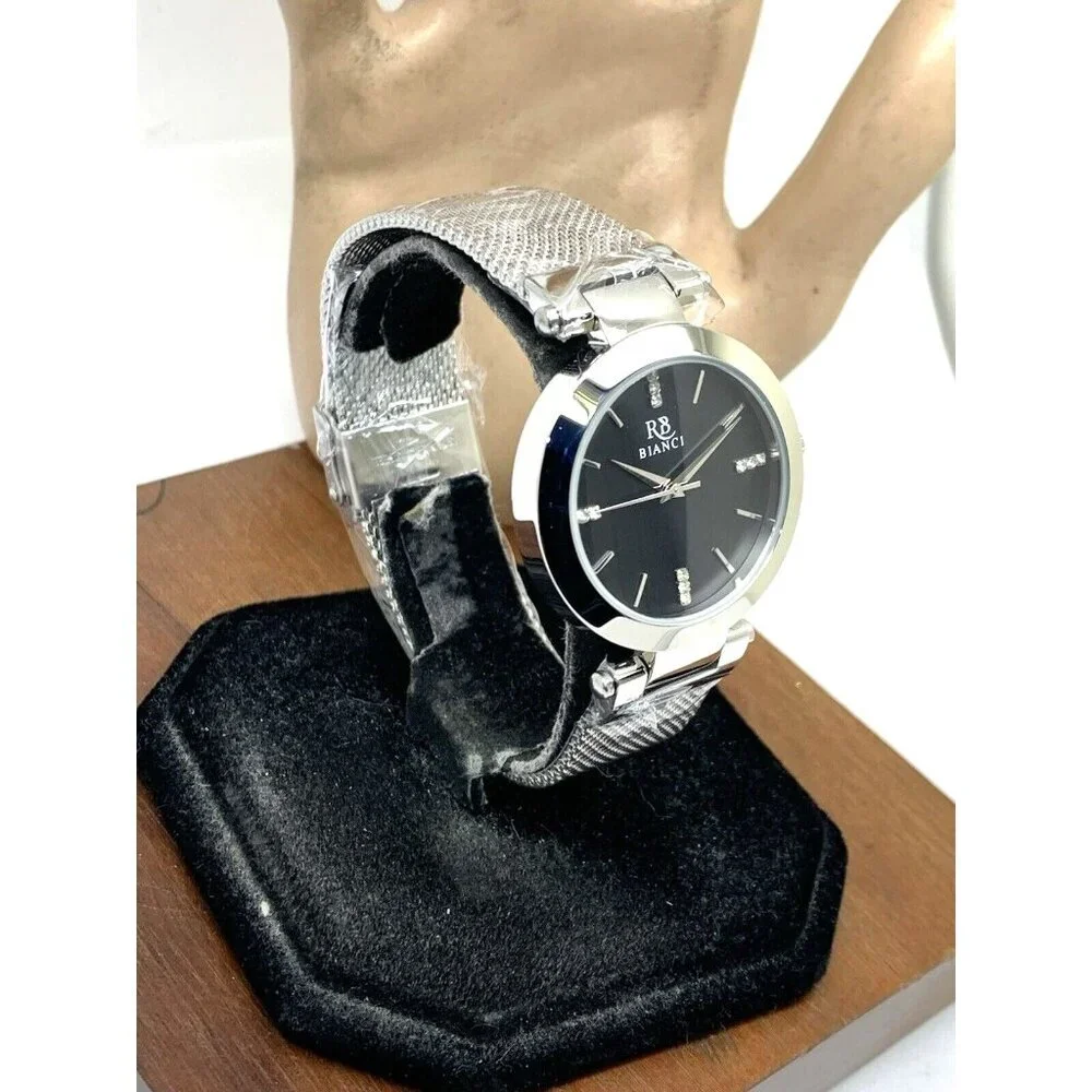 Roberto Bianci Women's Watch RB0401 Black Dial Quartz Gemmed Silver Steel 34mm